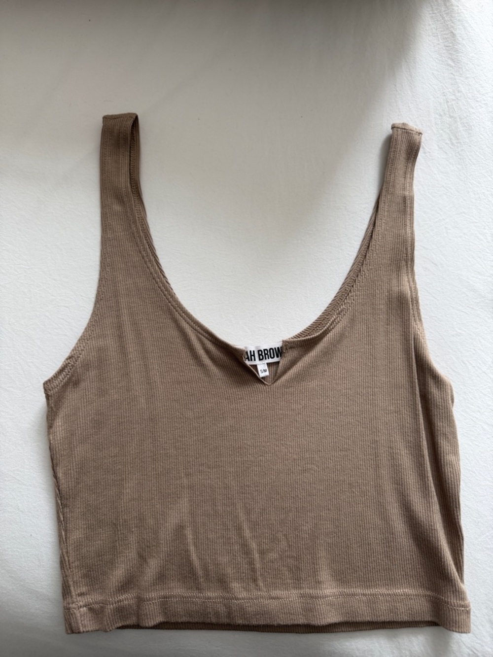 Brown Ribbed V-Neck Crop Tank Top by Joah Brown